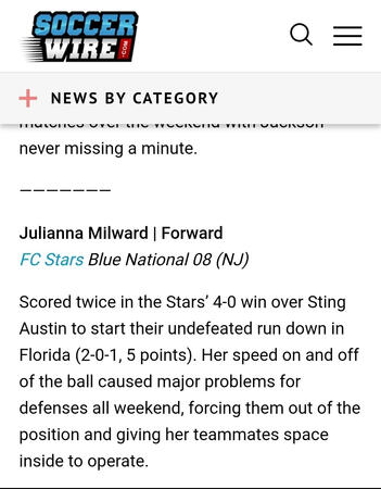 Soccer Wire write up ECNL Florida 2024